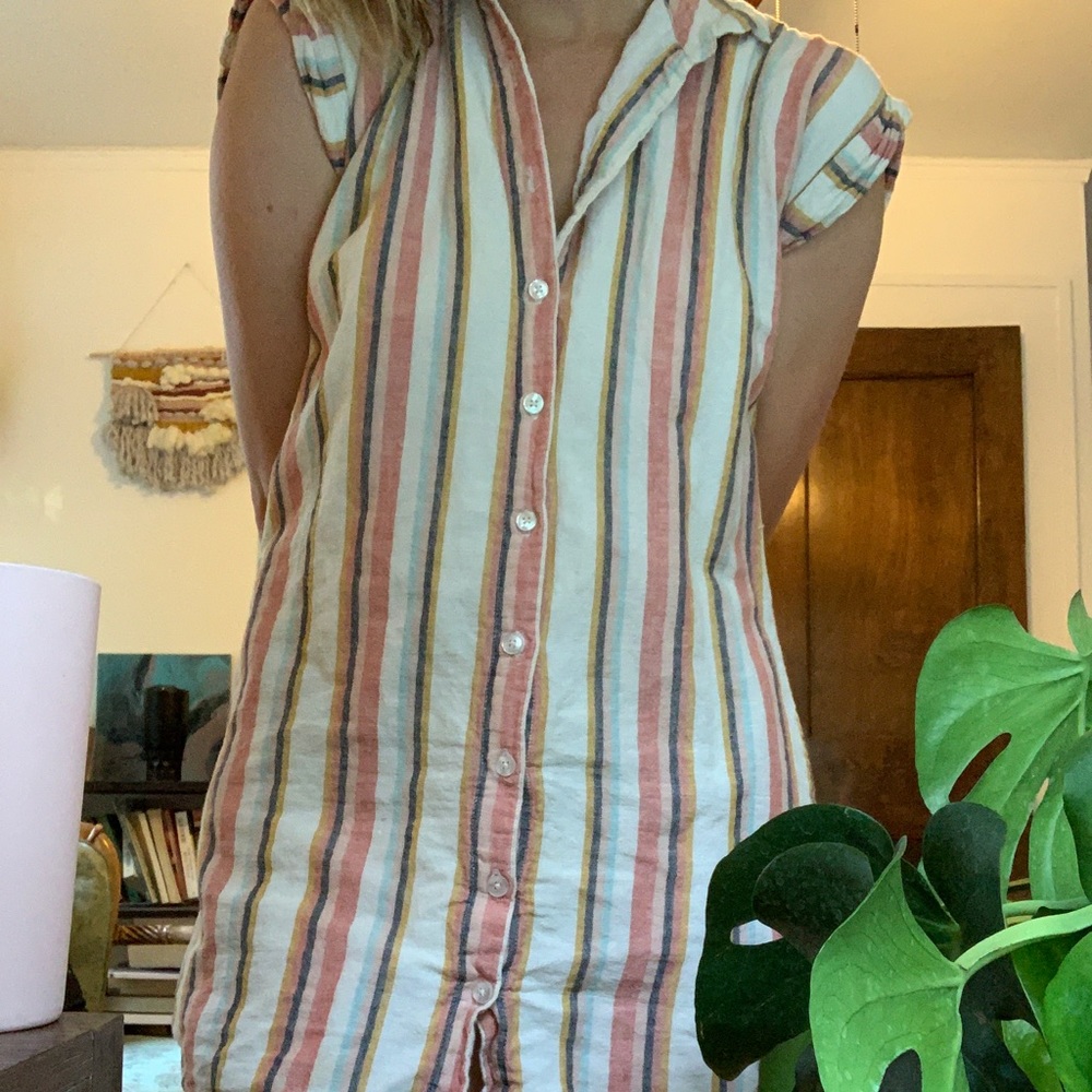 Striped collar dress w/ pockets